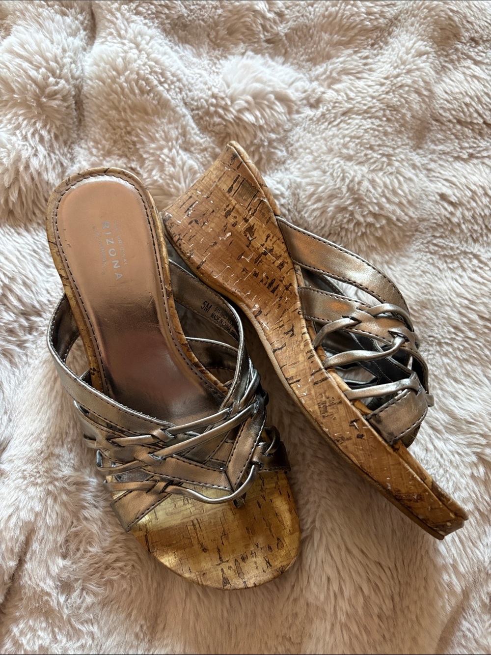Arizona Jean Company Metallic Gold Cork Wedge Sandals